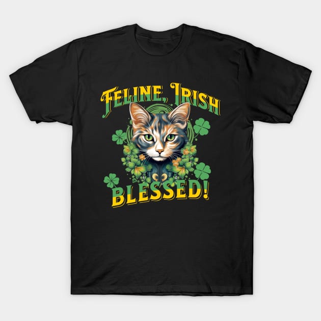 FELINE IRISH BLESSED Feline Kitty Design T-Shirt by ejsulu